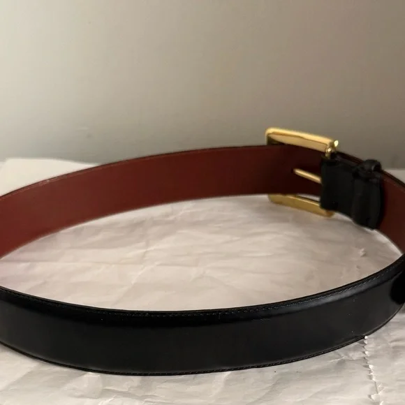 Vintage Coach Black and Brown Leather Dress Belt Brass Gold Buckle 8511 Medium - Picture 7 of 11